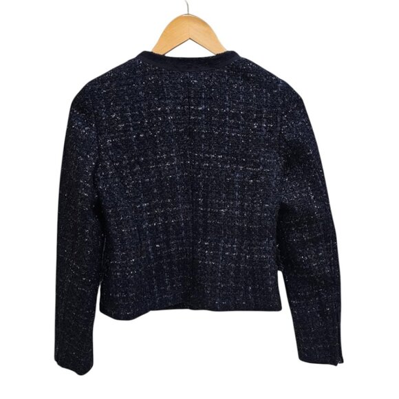 Rebecca Taylor Tweed Jacket Women’s 6 Full Zip Navy Blue Metallic - Picture 2 of 4